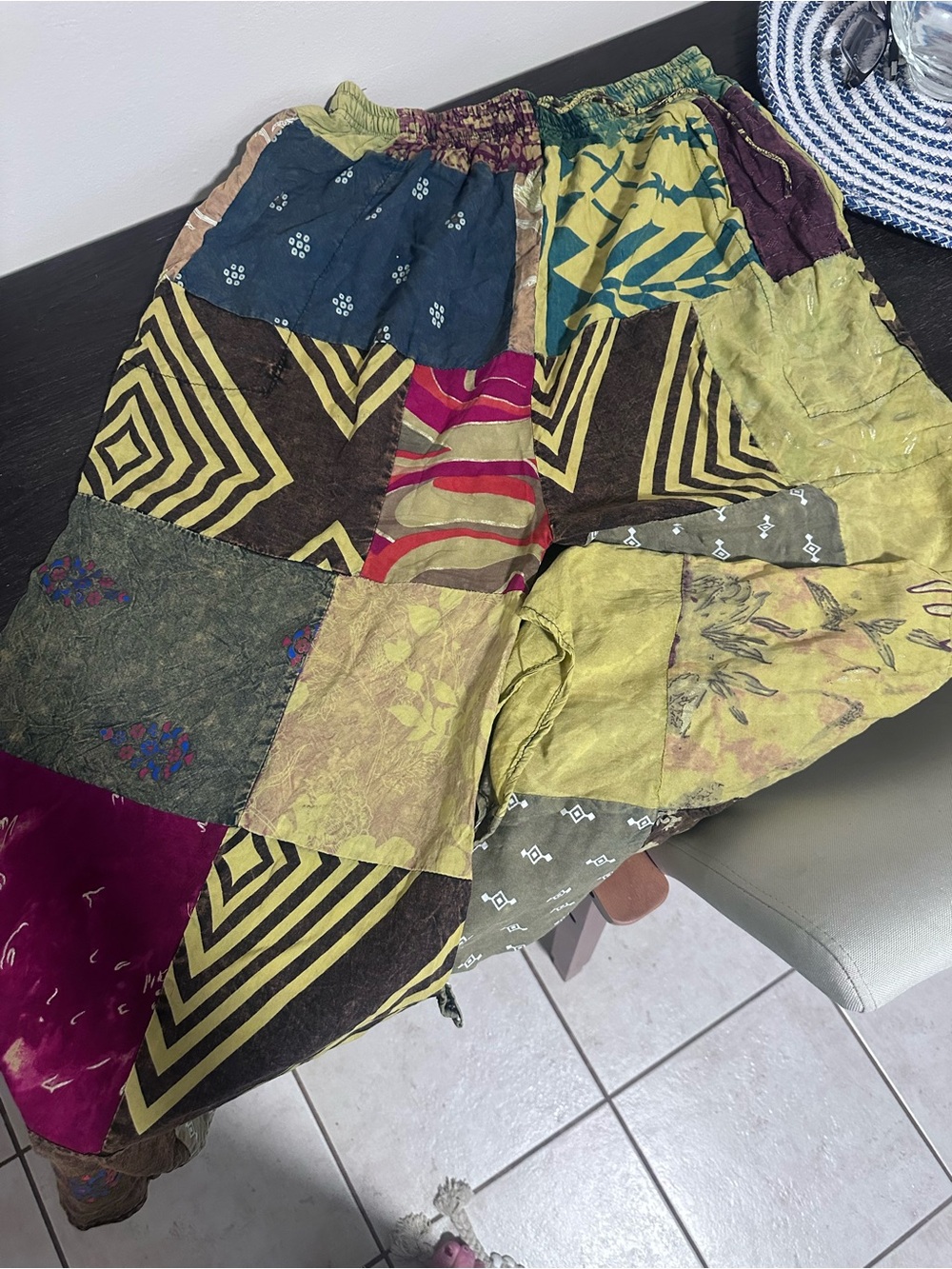 Boho Patchwork pants in Olive & Multi